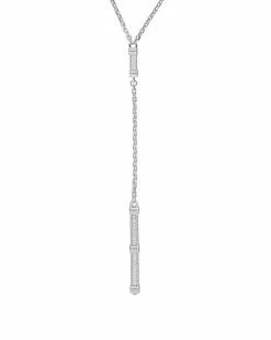 Judith Ripka Estate Silver White Topaz Pave Bar Necklace Women