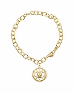 Judith Ripka Little Jewels 14K Over Silver White Topaz Evil Eye Charm Bracelet Women