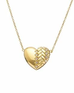 Judith Ripka Heart Link 14K Over Silver White Topaz Zig Zag Heart Necklace Women