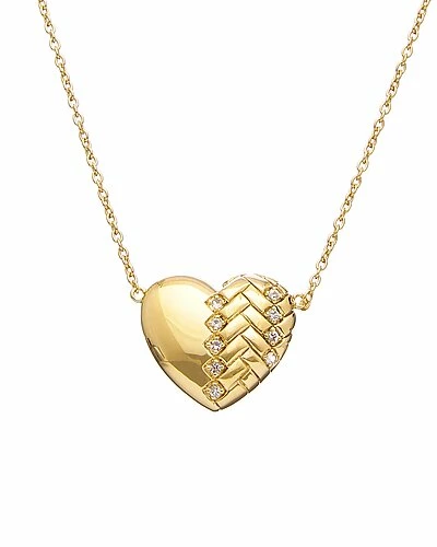 Judith Ripka Heart Link 14K Over Silver White Topaz Zig Zag Heart Necklace Women