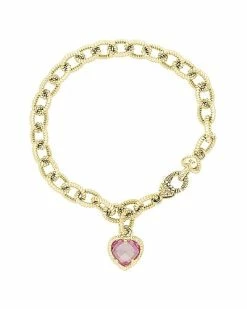 Judith Ripka La Petite 14K Over Silver CZ Heart Dangle Bracelet Women
