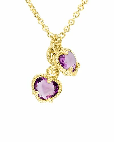 Judith Ripka La Petite 14K Over Silver Pink Corundum CZ Double Heart Necklace Women