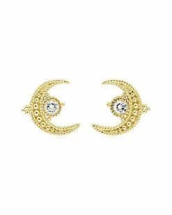 Judith Ripka Little Jewels 14K Over Silver White Topaz Moon Studs Women