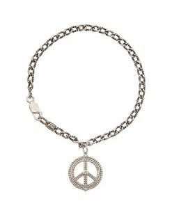 Judith Ripka Little Jewels Silver White Topaz Peace Sign Bracelet Women