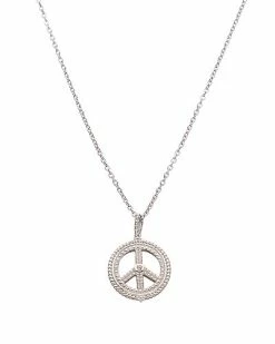 Judith Ripka Little Jewels Silver White Topaz Peace Sign Pendant Necklace Women