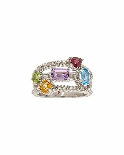 Judith Ripka Classic Silver Gemstone Multi-Row Ring Women