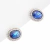 Judith Ripka Sanibel Silver Blue Corundum Oval Studs Women