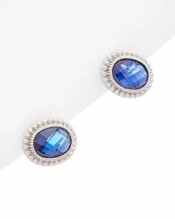 Judith Ripka Sanibel Silver Blue Corundum Oval Studs Women